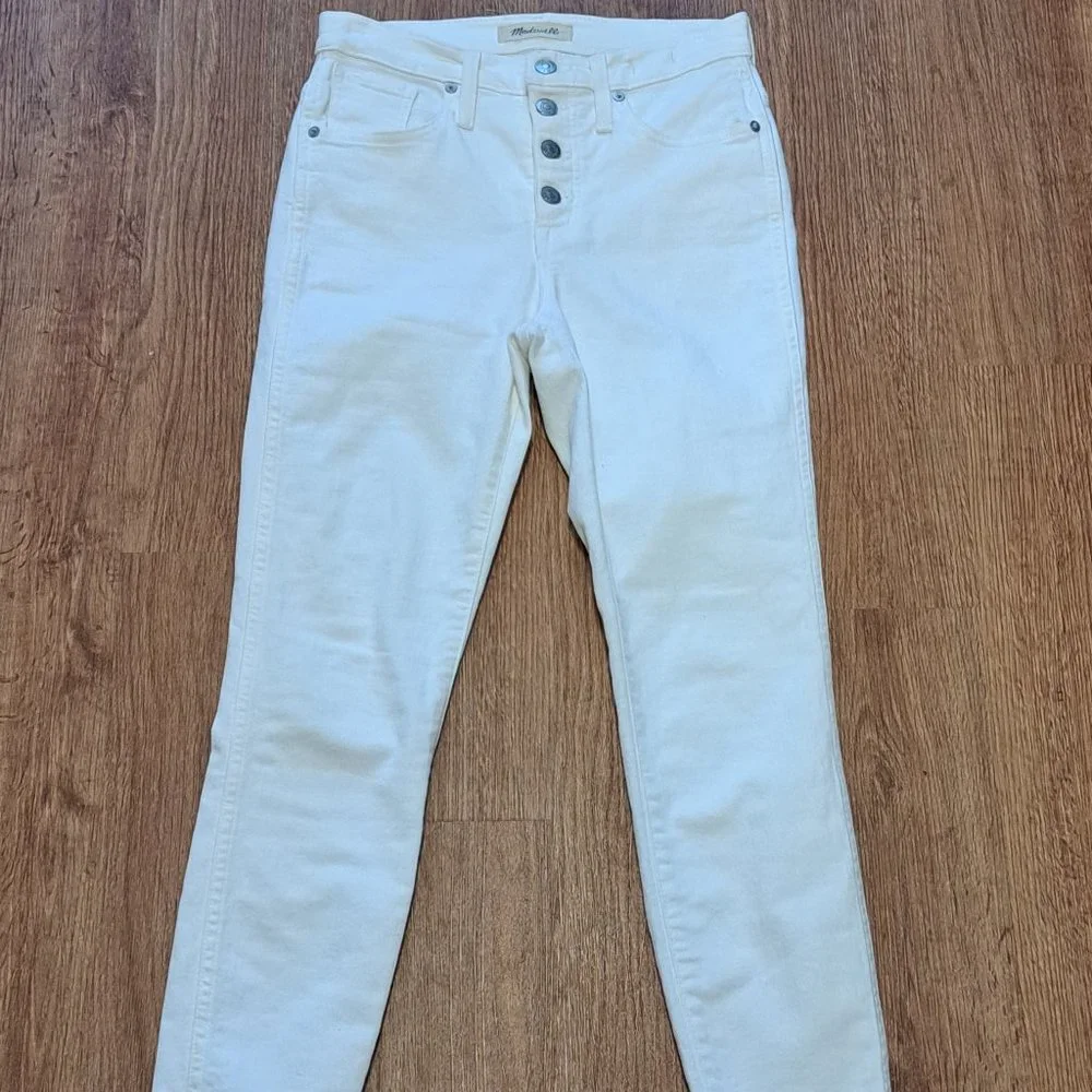 Madewell Distress White Skinny Button Fly Jeans with Raw Hem - Size 25 - Picture 5 of 16